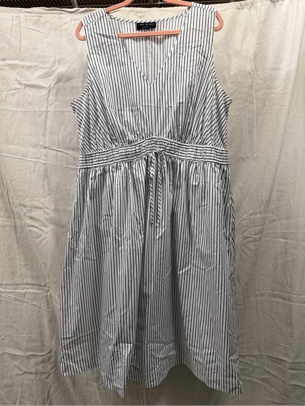Lane Bryant White and Black Vertical Stripe V-Neck Dress